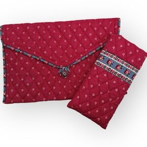 Vera Bradley Rose Portfolio Cover And Eyeglasses Case Vintage Rare Red Blue